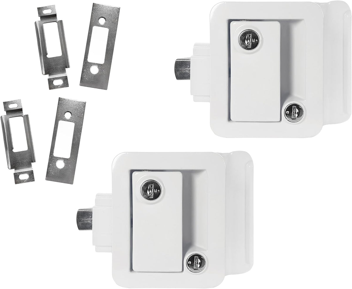 White RV Paddle Door Handle with Deadbolt (2) W3615