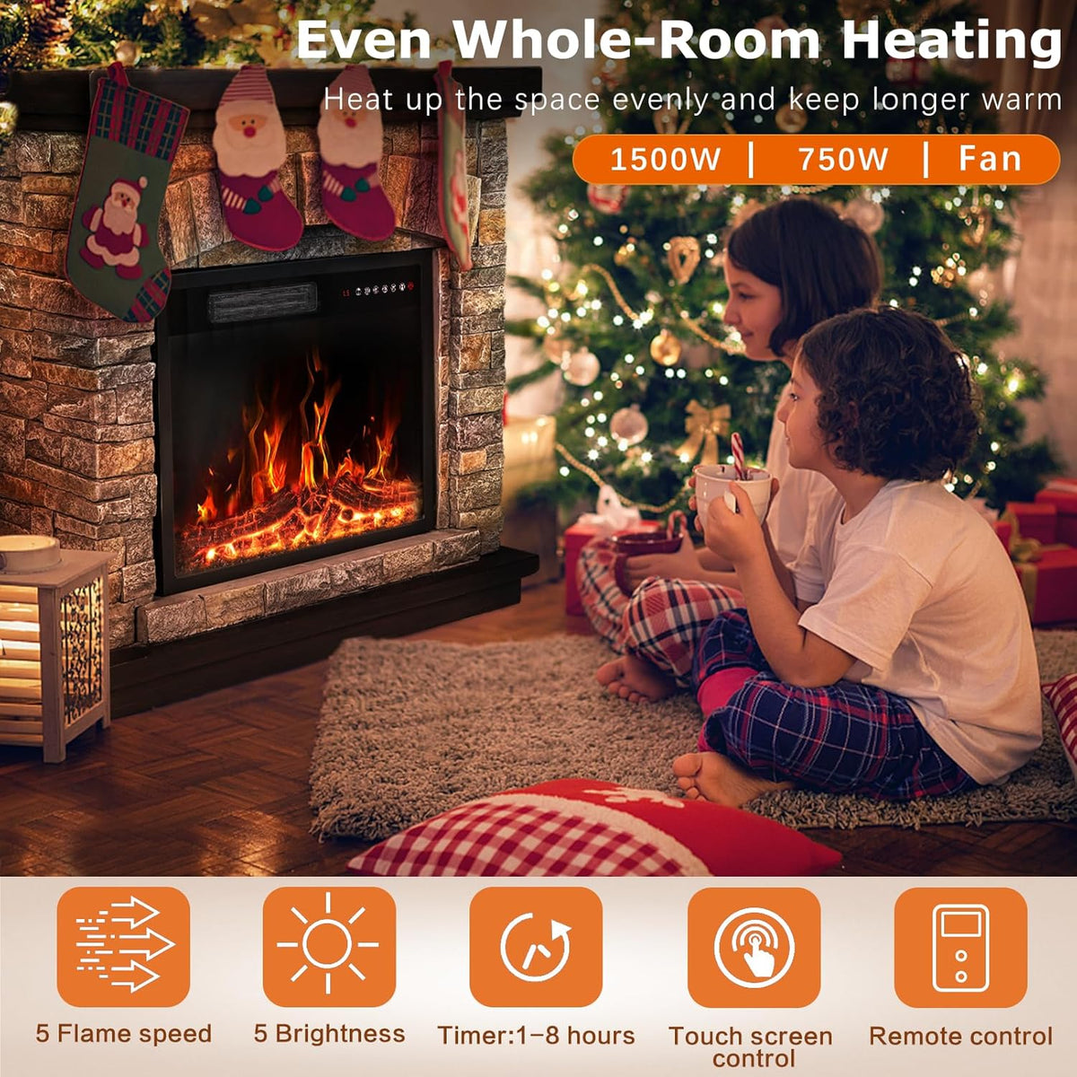 36 inch Freestanding Stone Electric Fireplace Heater TV Stand with Remote Control V304