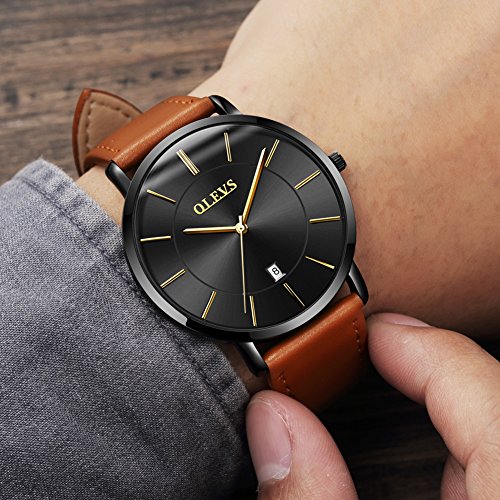 Minimalist Ultra Thin Analog Quartz Date Waterproof Slim Leather Band Watch O717