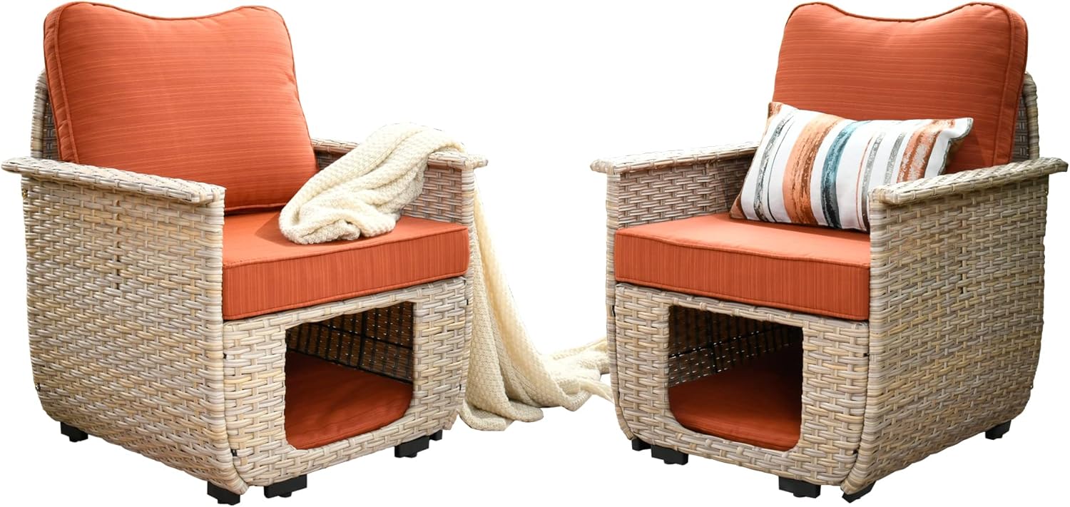 Beige Wicker Patio Chair Set with Pet House M868