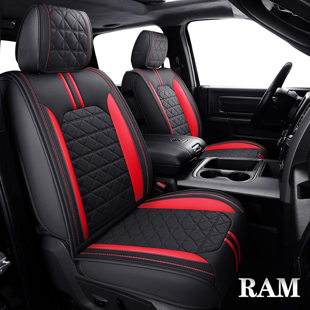 Black-Red Waterproof Faux Leather Front Seat Covers U728971