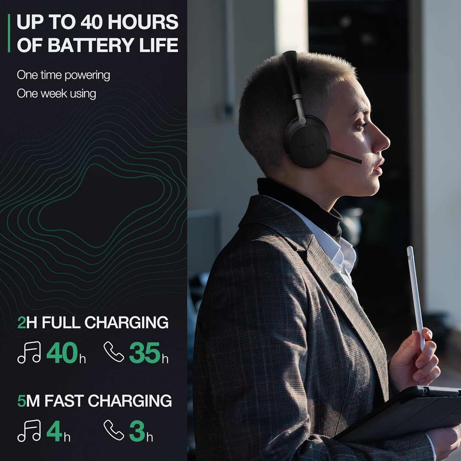 Black Bluetooth Wireless Headset with Microphone W61686