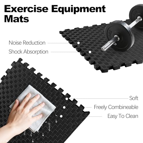 1" Thick EVA Interlocking Foam Gym Flooring Mat, Black (24 Sq Ft) M77734