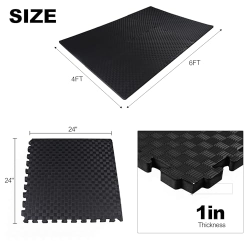 1" Thick EVA Interlocking Foam Gym Flooring Mat, Black (24 Sq Ft) M77734