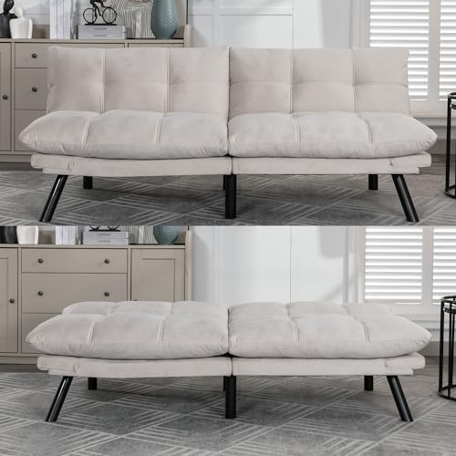 Linen Futon Sofa Bed, Convertible Folding Couch, Double Loveseat Bed (Linen Dark Gray) M33944