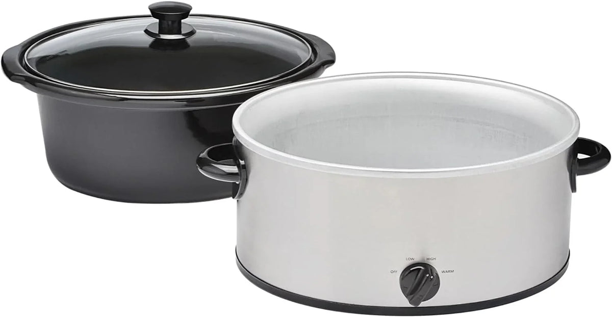 6 Quart Oval Stainless Steel Slow Cooker with Glass Lid U852