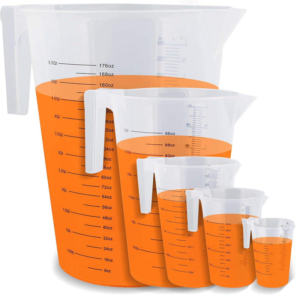 5 Piece Set of Graduated Plastic Mixing Pitchers Q7692
