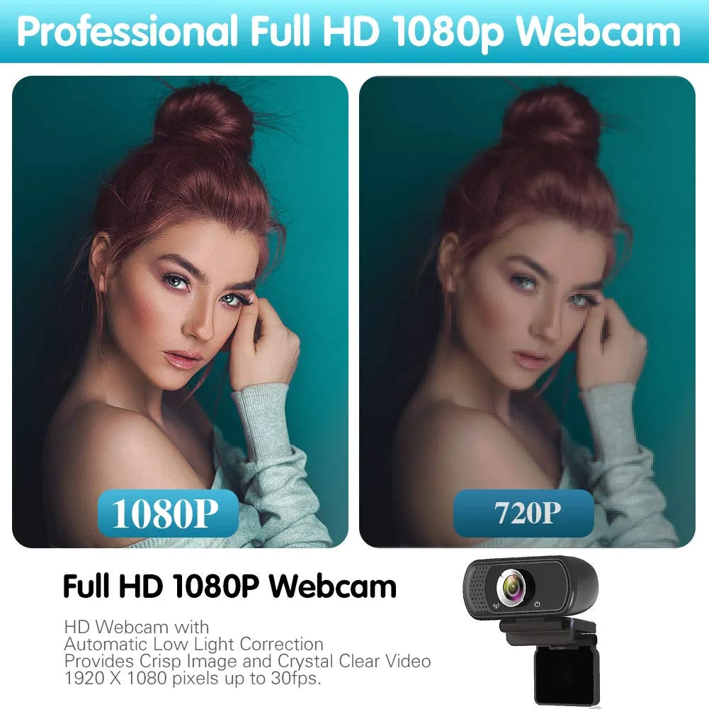 1080P Webcam with Microphone and Tripod Stand, Black A419185
