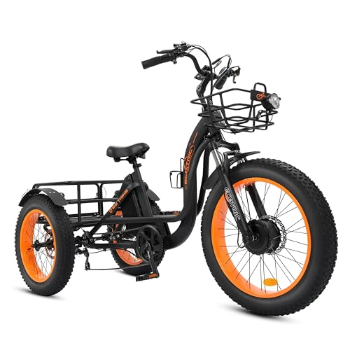 Electric Tricycle, Fat Tire 750W 48V 22.4AH Removable Battery, 7 Speeds 3 Wheel Electric Trike with Basket F6590