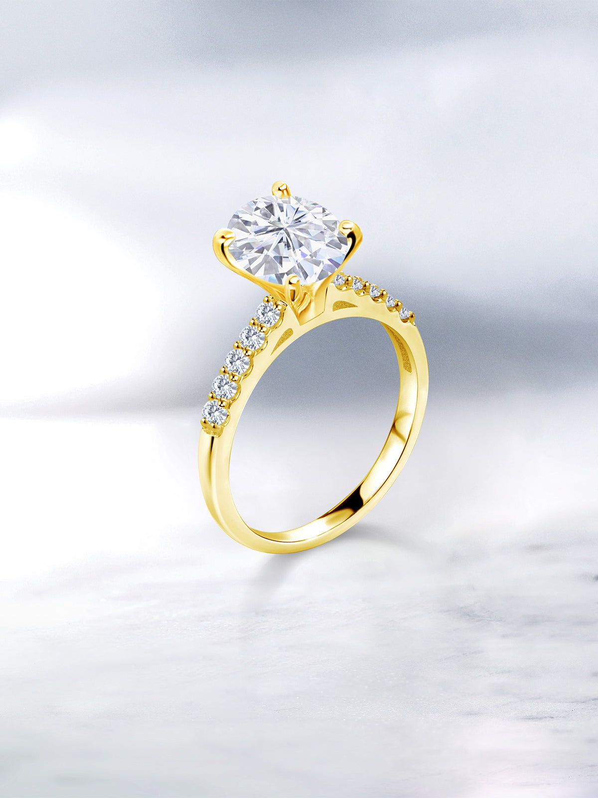 10K Yellow Gold Lab Grown Diamond Ring Set with Oval Moissanite (2.30 Cttw) H20430