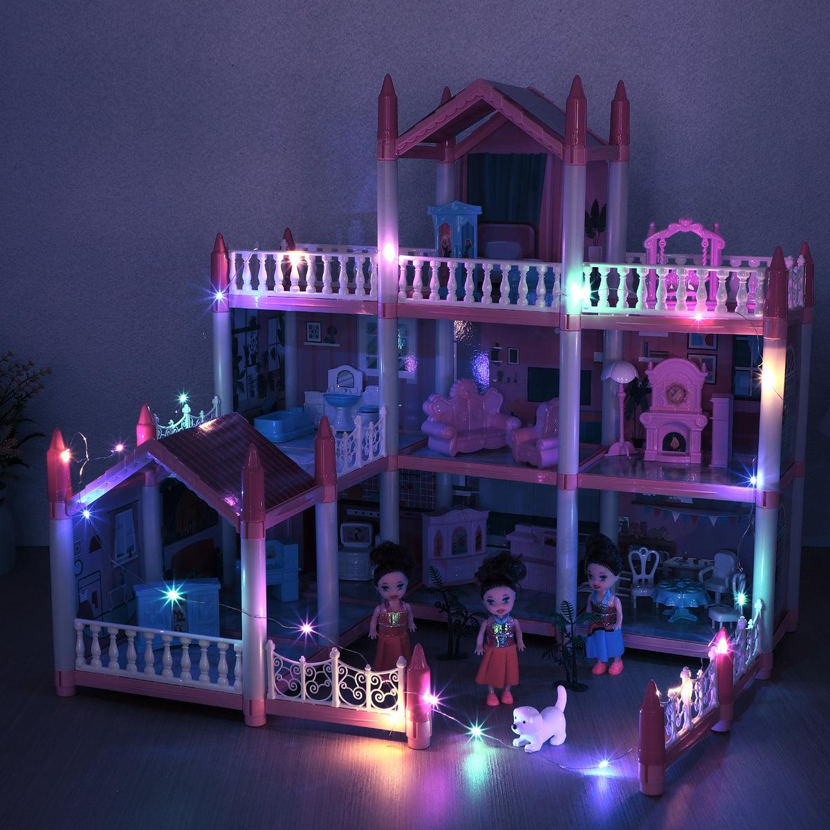 3 Stories 9 Rooms Doll House with Furniture Accessories I50021