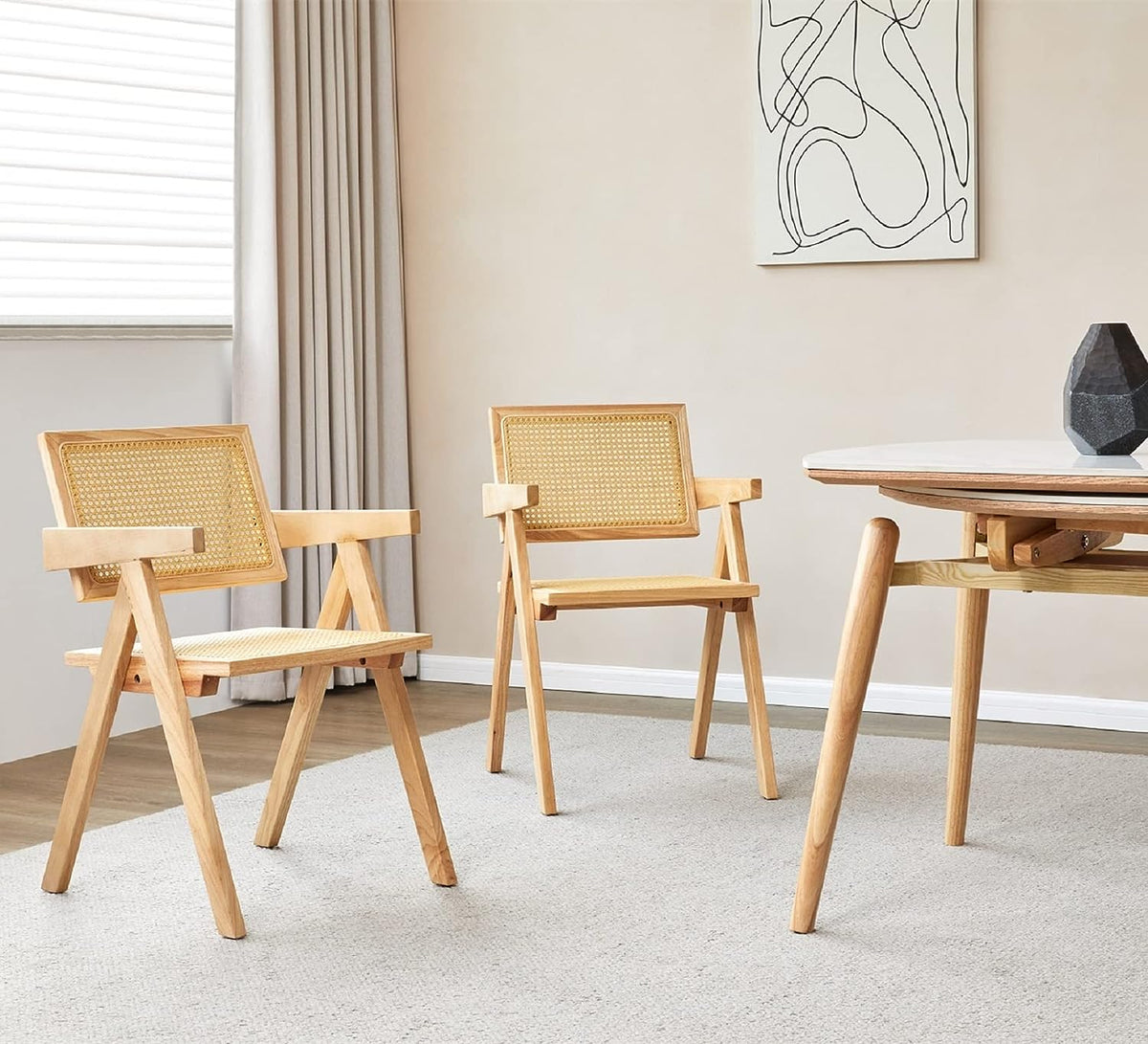 Rattan Cane Dining Chair with Wood Base S452694