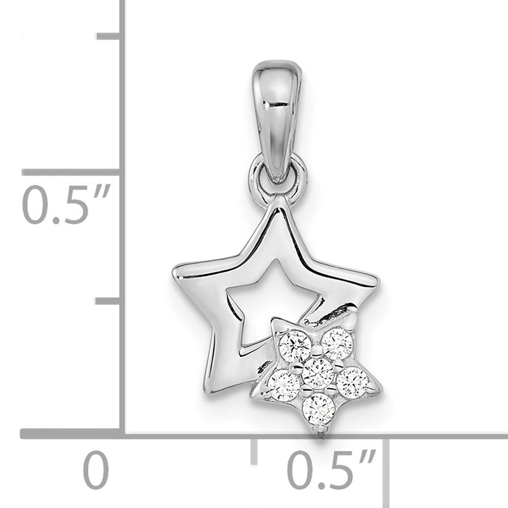 Sterling Silver Rhodium-Plated CZ Star Charm Pendant with Cable Chain Necklace 18'' V895
