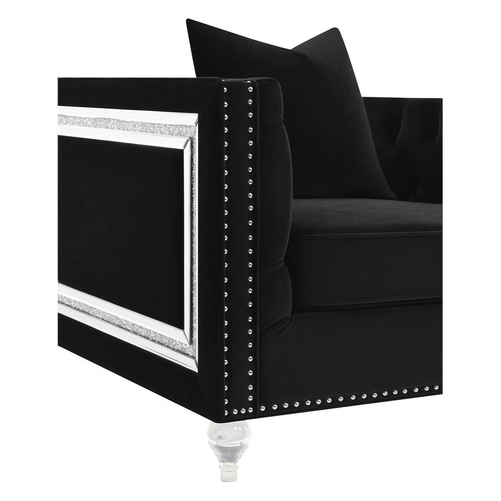 Black Velvet Tufted Arm Loveseat X263867