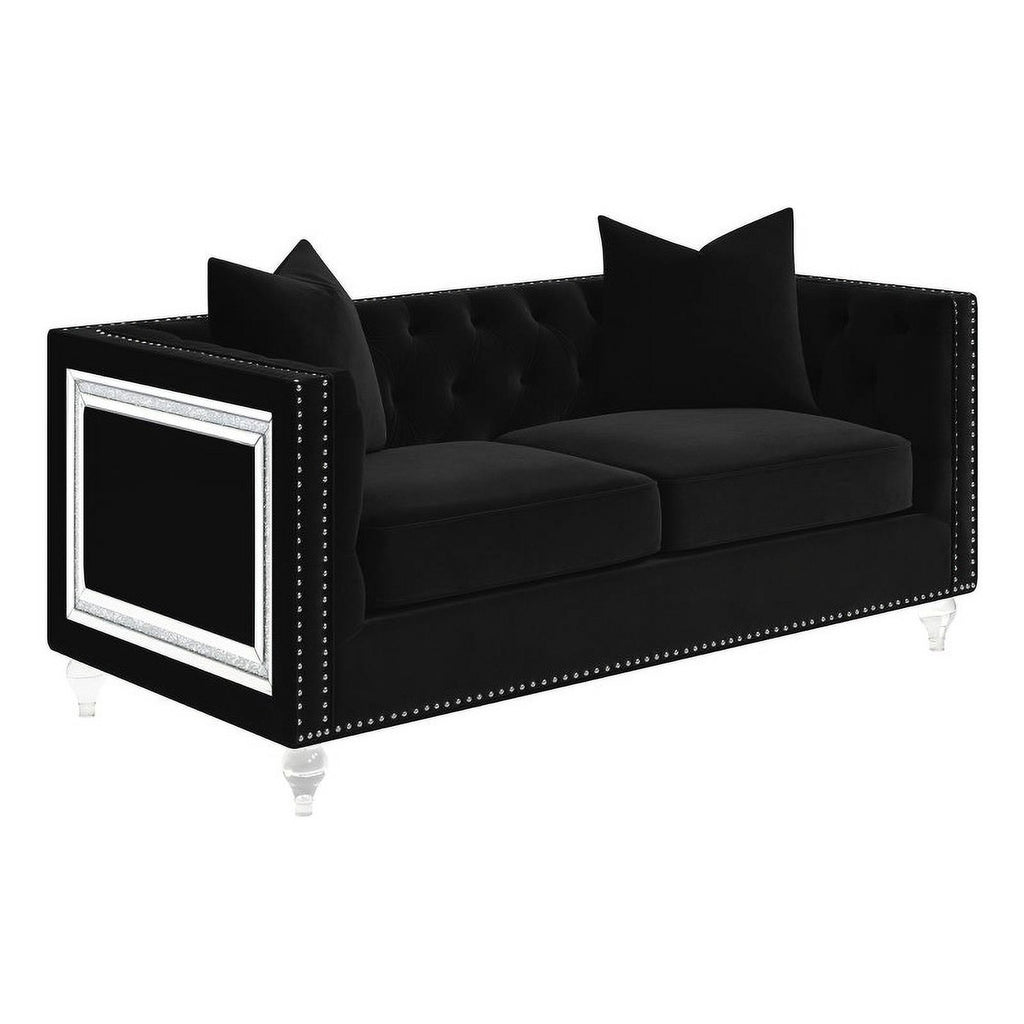 Black Velvet Tufted Arm Loveseat X263867