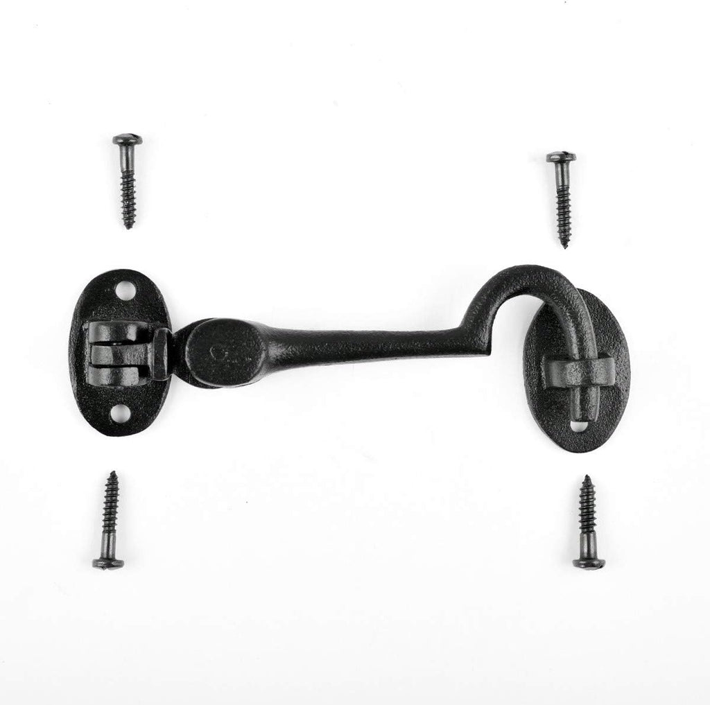 Black Wrought Iron Cabin Hook Eye Bolt 4 Swivel Style Reversible Privacy Hook Latches with Screws Pack of 10 J491314