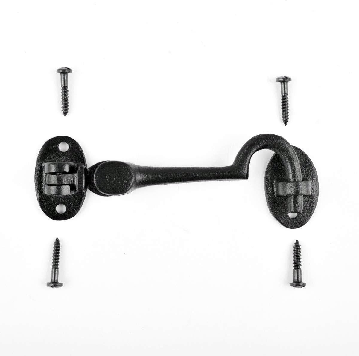 Black Wrought Iron Cabin Hook Eye Bolt 4 Swivel Style Reversible Privacy Hook Latches with Screws Pack of 10 J491314