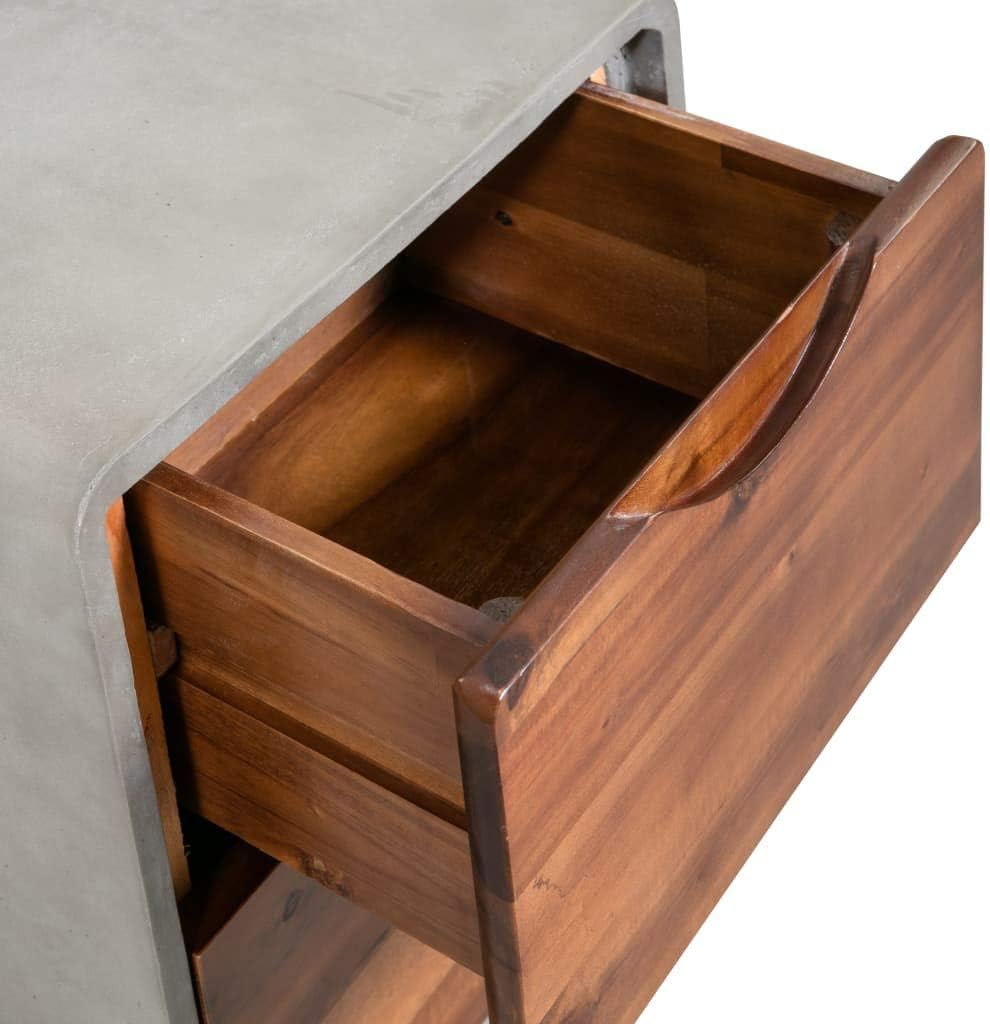Solid Acacia Wood Nightstand with 2 Drawers I54324