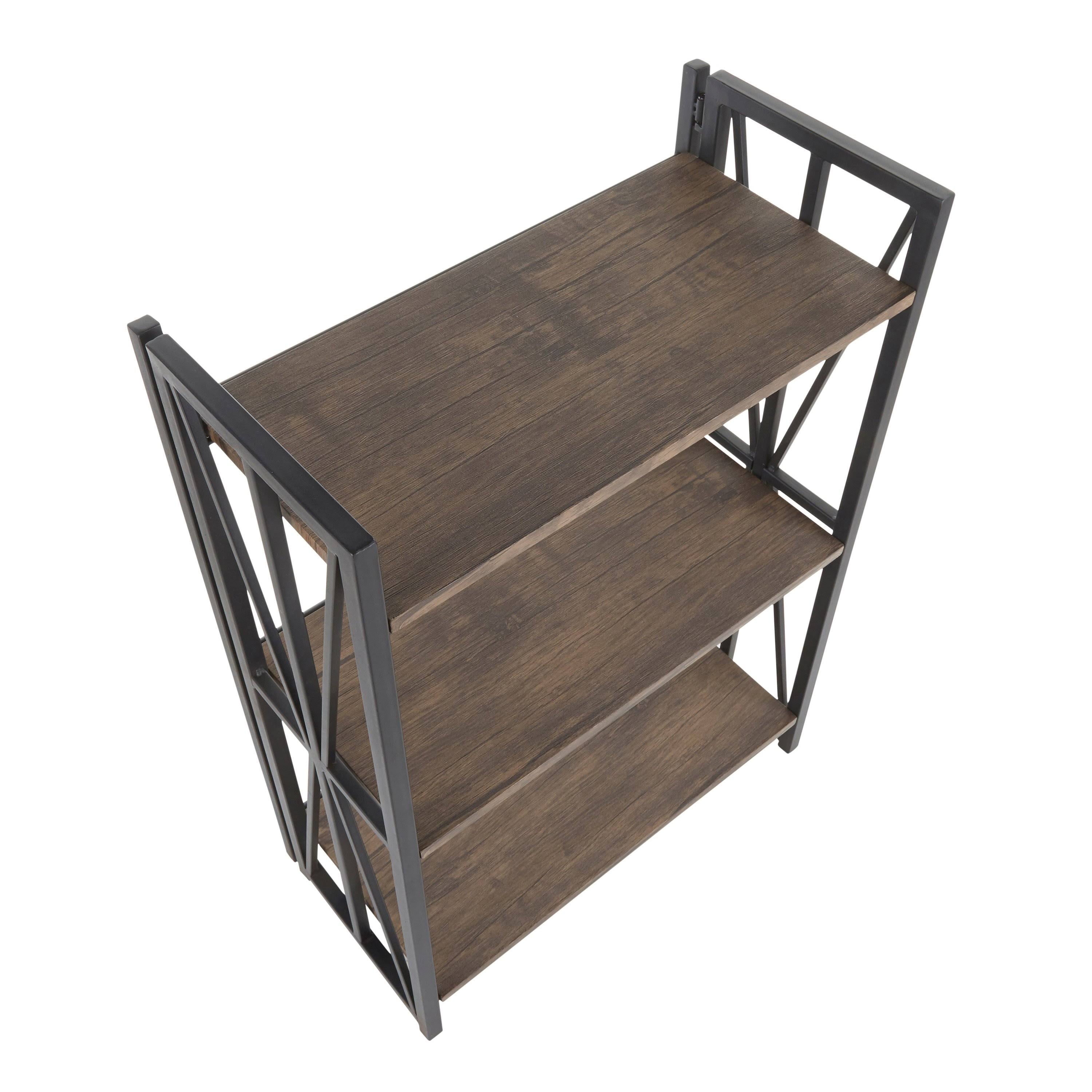 Brown Wood Black Metal Bookcase A980887