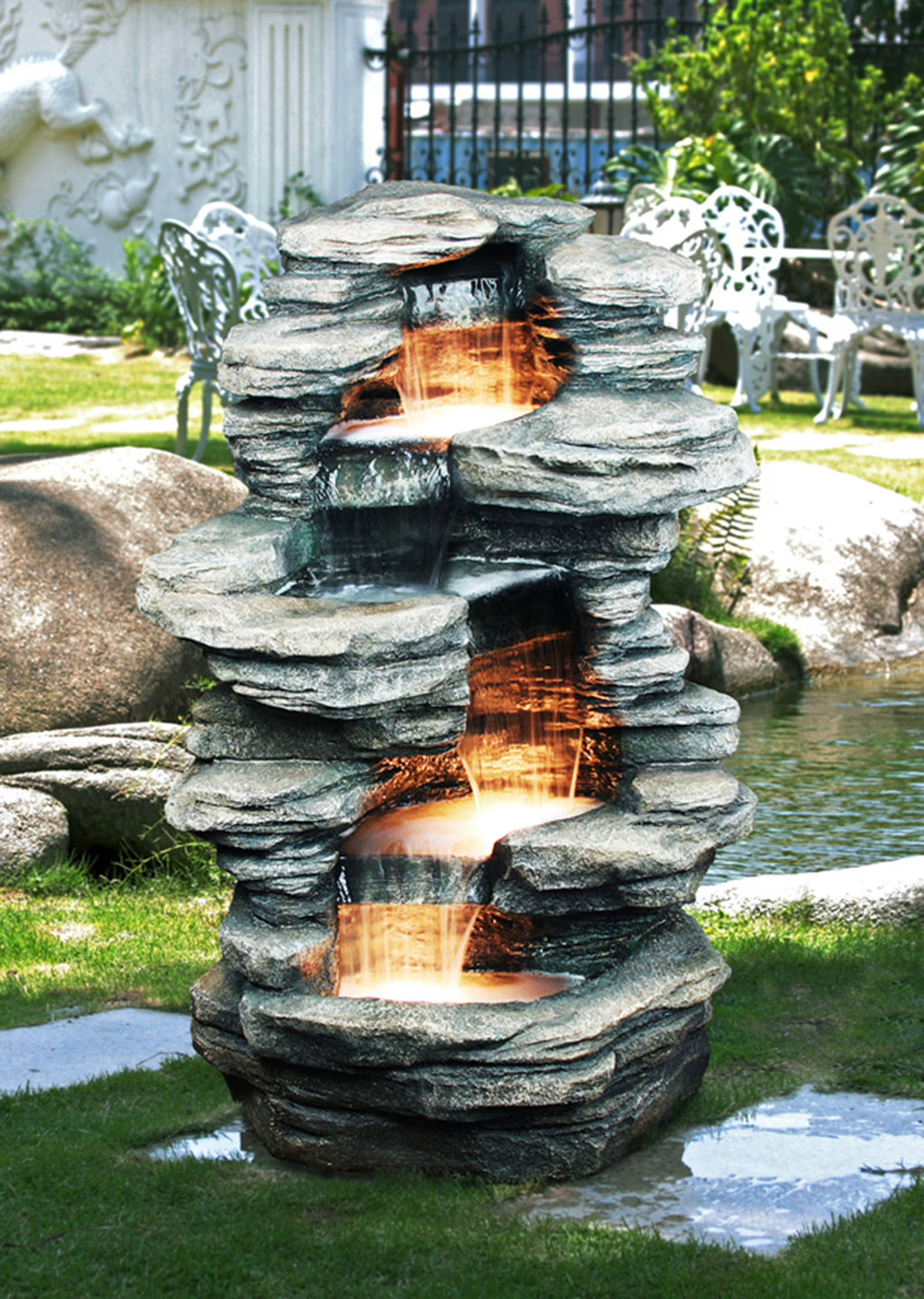 Four Level Indoor/Outdoor Rock Fountain With Halogen Light E138663