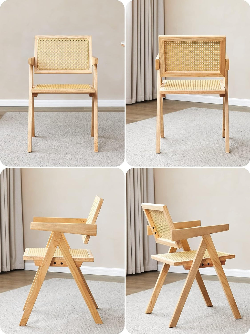 Rattan Cane Dining Chair with Wood Base S452694