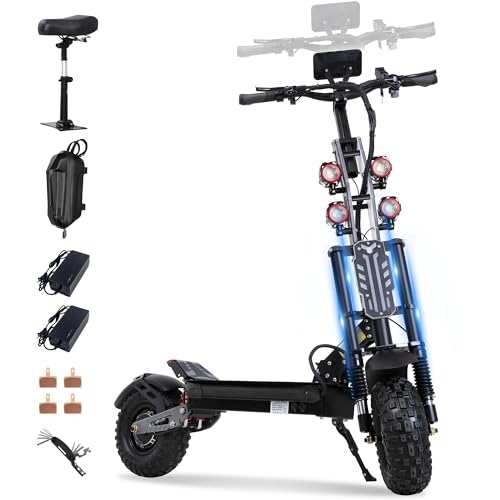 Electric Scooter 7000W Brushless Motor 60V 33Ah Li-Ion Battery 13" All Terrain Tires Full Suspension Adjustable Handlebar Height with Seat I10592