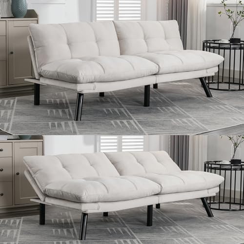 Linen Futon Sofa Bed, Convertible Folding Couch, Double Loveseat Bed (Linen Dark Gray) M33944