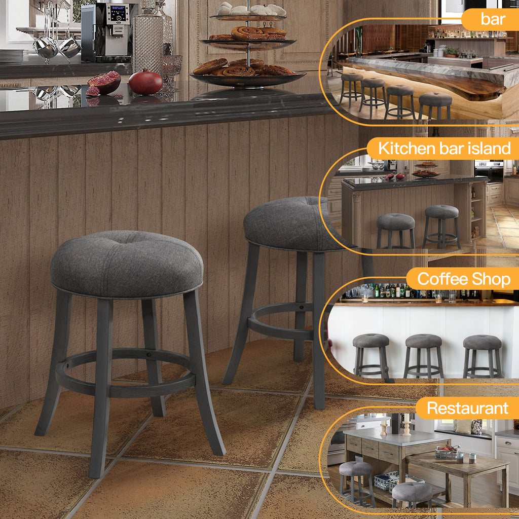 Grey Upholstered Counter Height Bar Stools Set of 2 D974