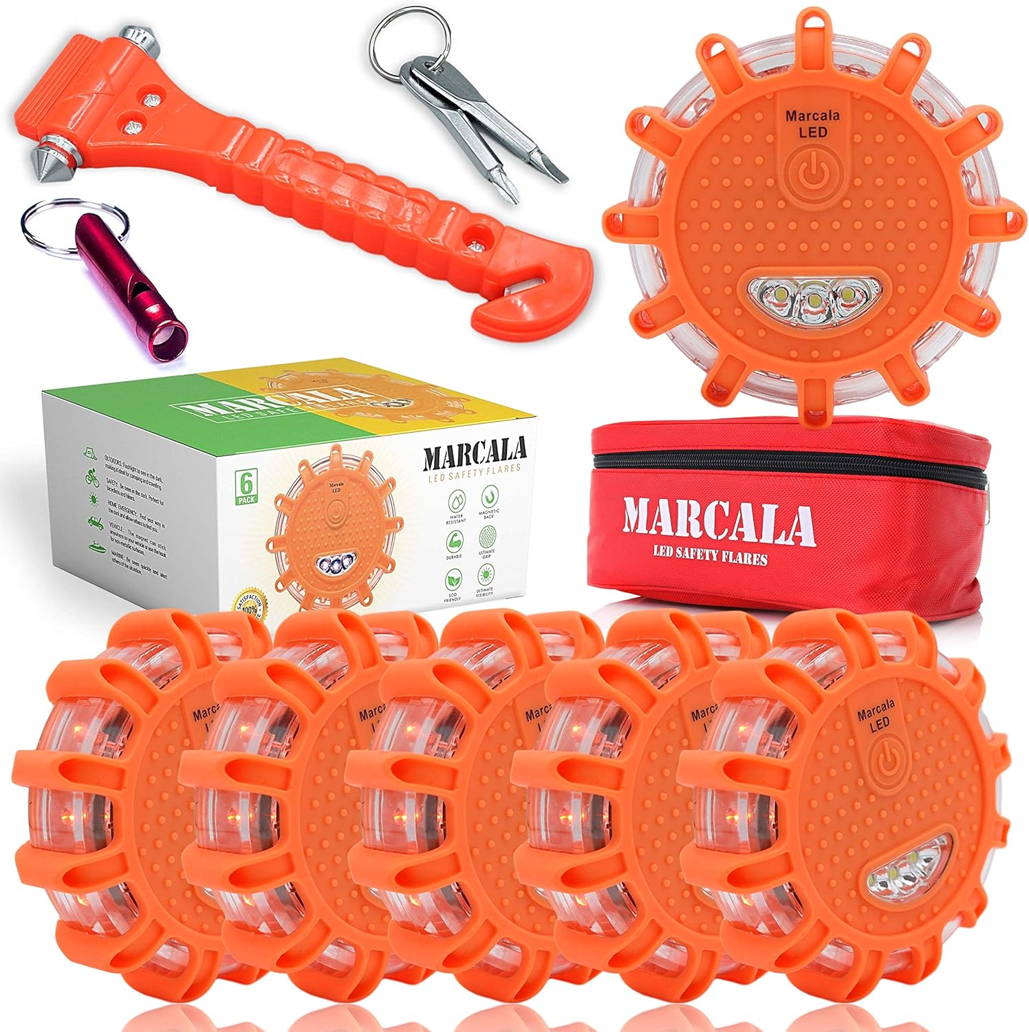 LED Road Flares 6-Pack with Batteries Installed and Carry-Case R7166