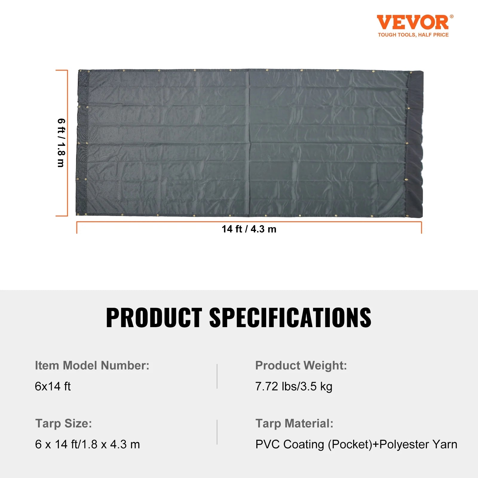 Dump Truck Tarp Mesh Tarp 6 x 14 ft PVC 18oz Double Pockets Trailer Shade C92518