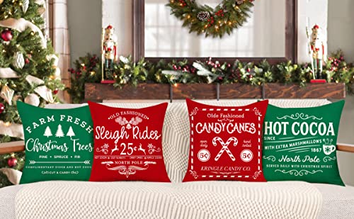 Red White 18x18 Set of 4 Christmas Throw Cushion Case D773926