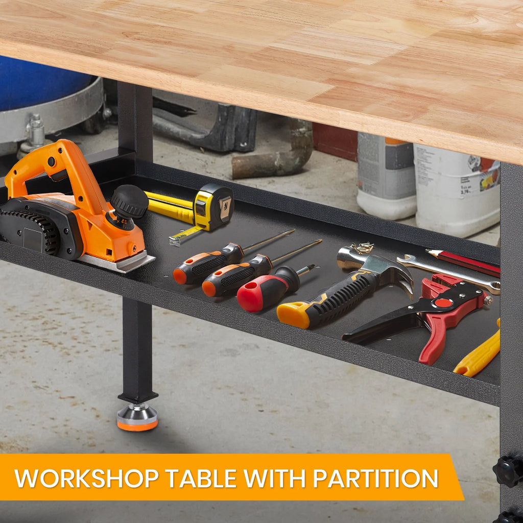 48" Adjustable Heavy-Duty Workbench with Rubber Wood Top C508