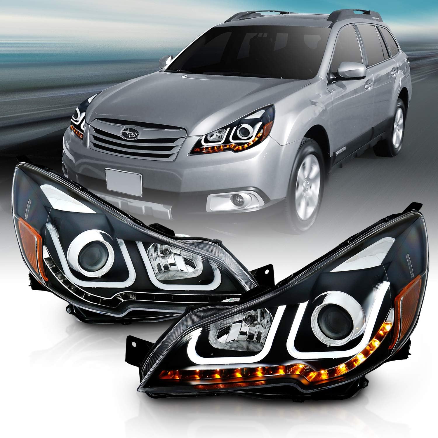 Black Dual LED Bar Projector Headlights Z933373