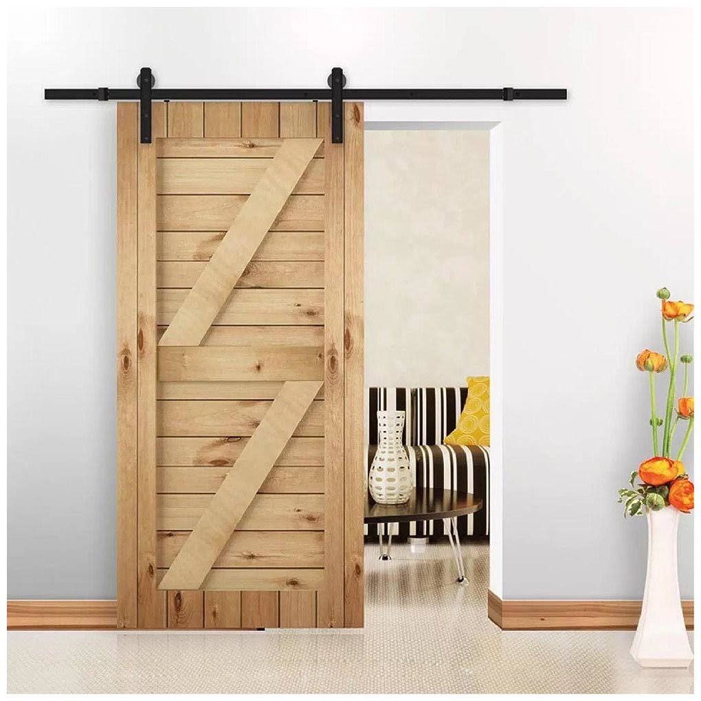 6 ft Carbon Steel Sliding Barn Door Hardware Kit Track Rail Roller Set Black Z190