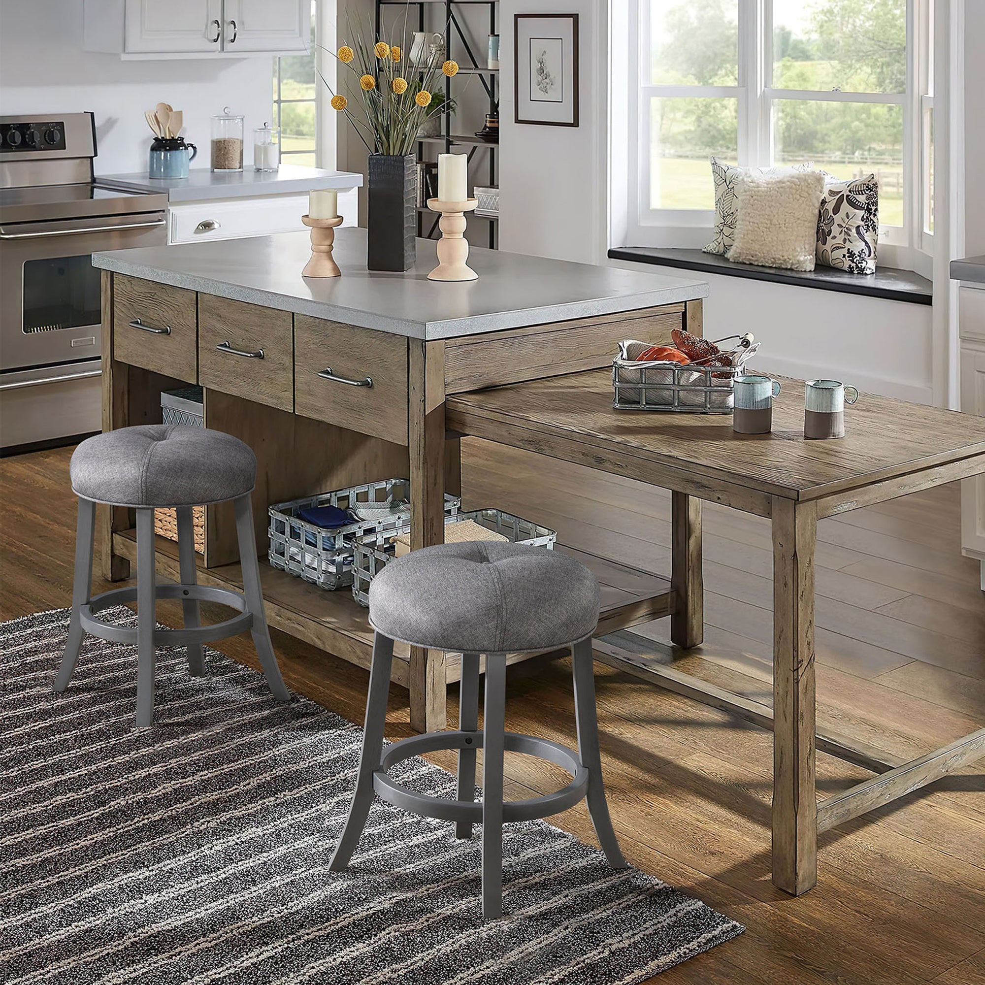 Grey Upholstered Counter Height Bar Stools Set of 2 D974