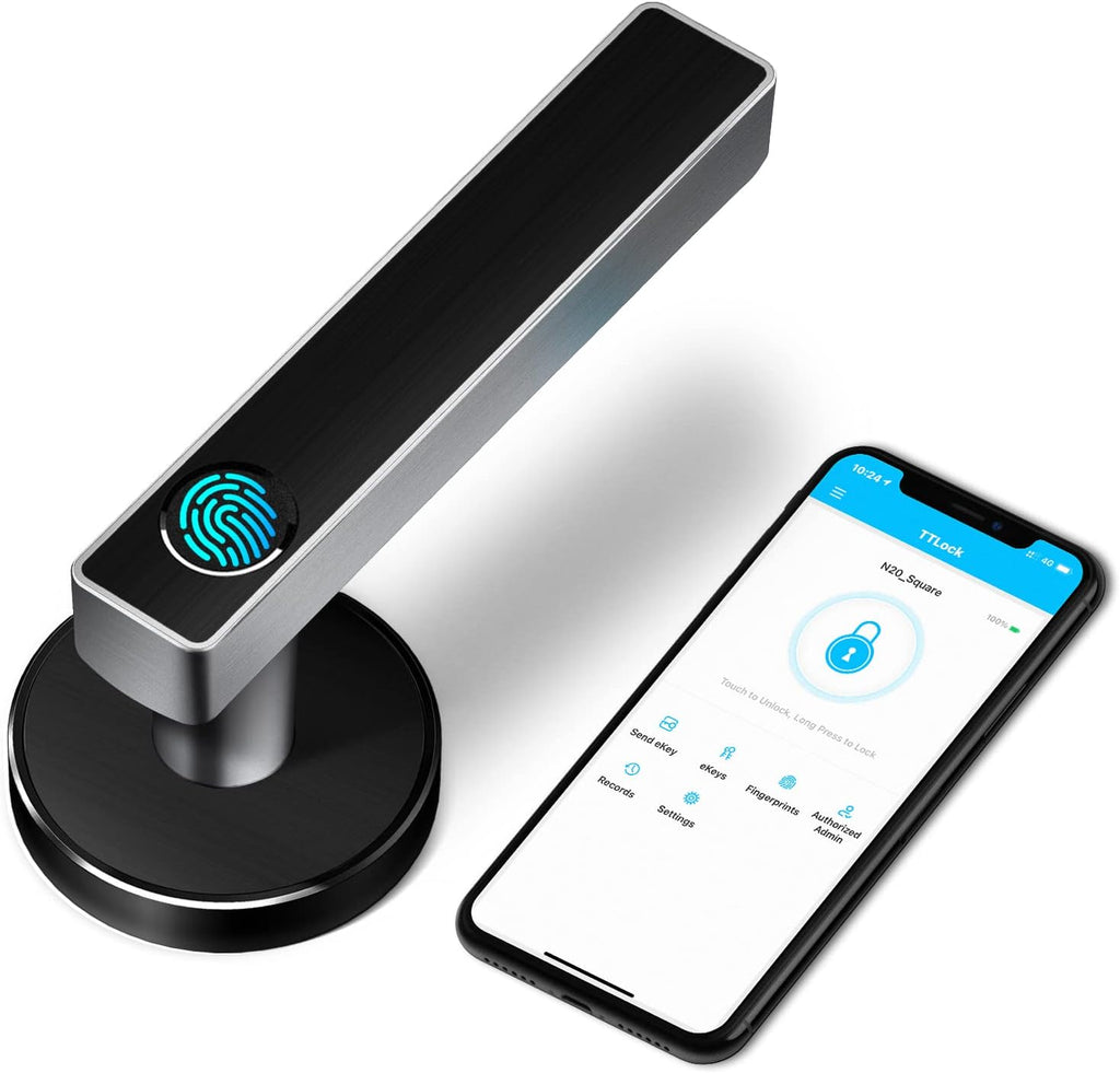 Smart Fingerprint Door Lock with Latch, Bluetooth Lever Lock, Keyless Entry Door Lock Silver L912749