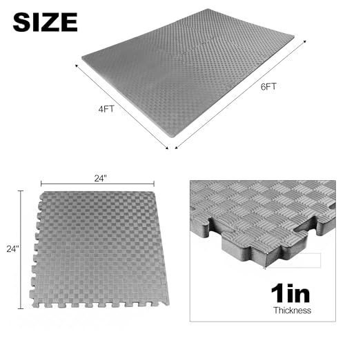 1" Thick EVA Interlocking Foam Gym Flooring Mat, Black (24 Sq Ft) M77734