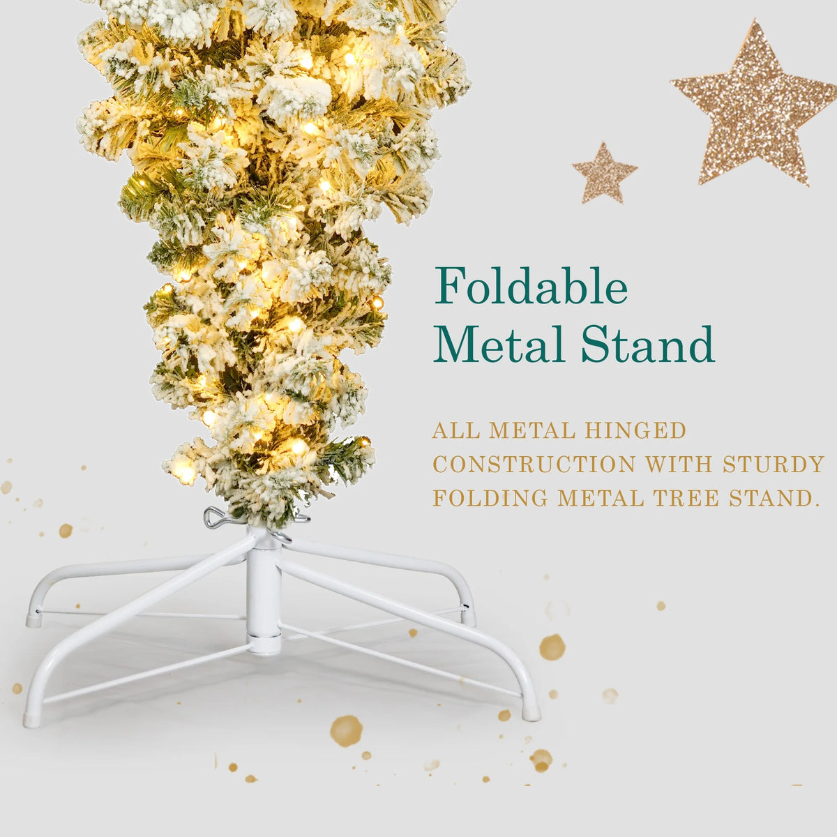 Pre-lit 6FT Hinged Snow Flocked Artificial Christmas Tree with 360 LED Lights and 8 Golden Stars S36271