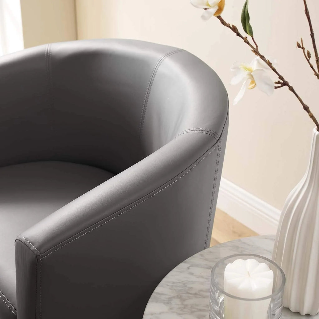 Gray Faux Leather Armchair And Ottoman Set E8685