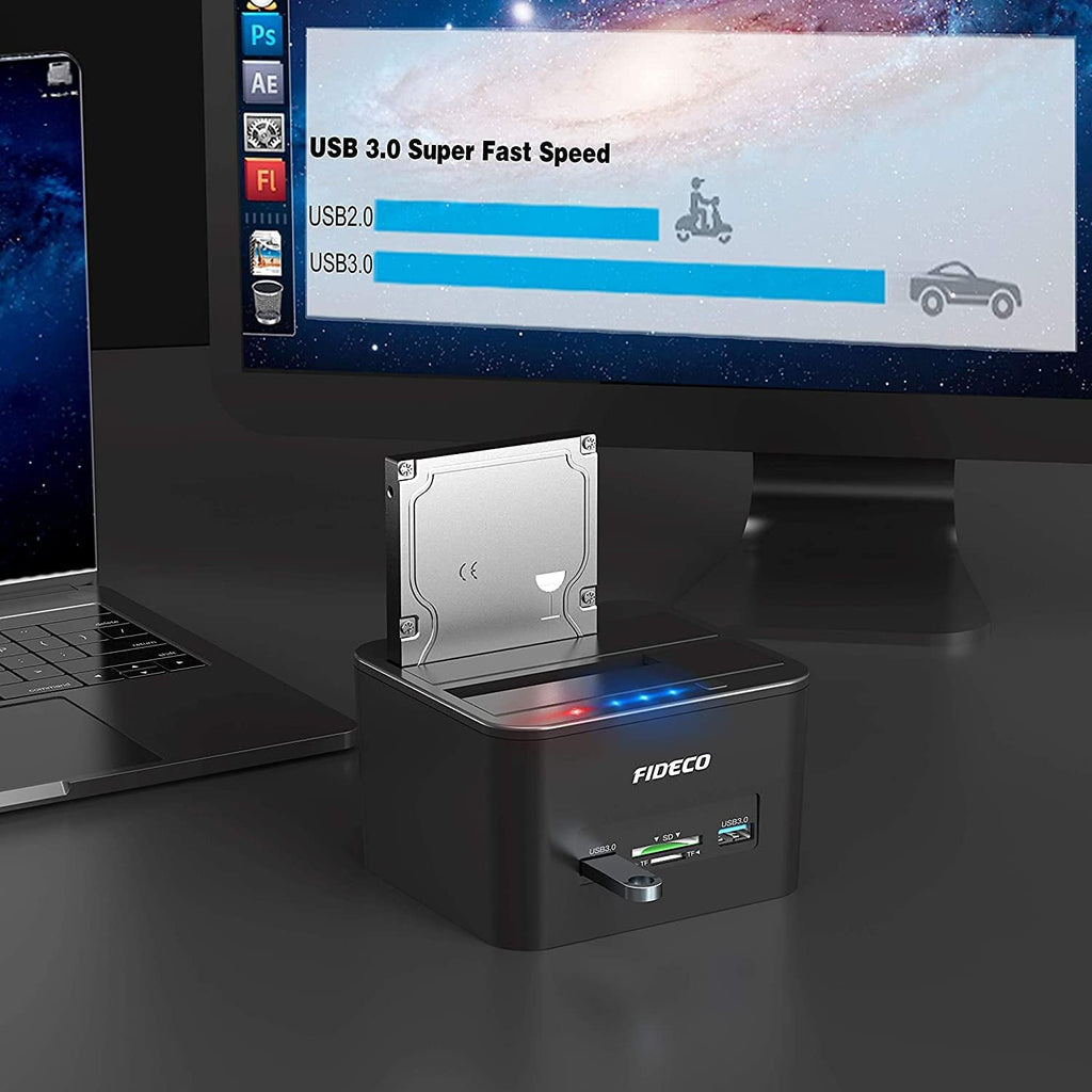 USB 3.0 Dual-Bay External Hard Drive Docking Station with Offline Clone Function and SD Card Slots for 2.5/3.5 Inch SATA HDD SSD J2556