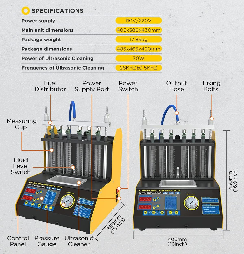 6 Cylinder Ultrasonic Fuel Injector Cleaner and Tester 110V/220V V924315