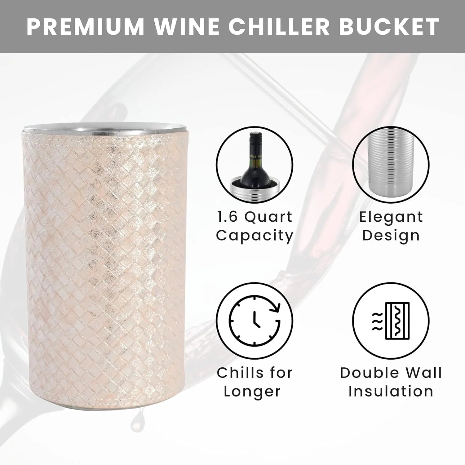 Wine Chiller Bucket, Double Wall Stainless Steel, 1.6 Qt Z746852