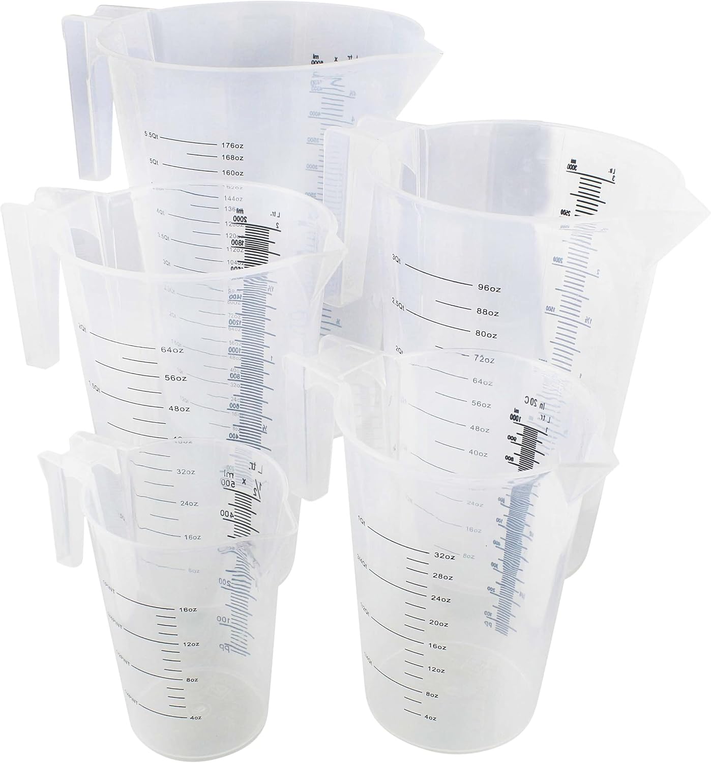 5 Piece Set of Graduated Plastic Mixing Pitchers Q7692