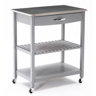 Gray Kitchen Cart with Stainless Steel Top T664