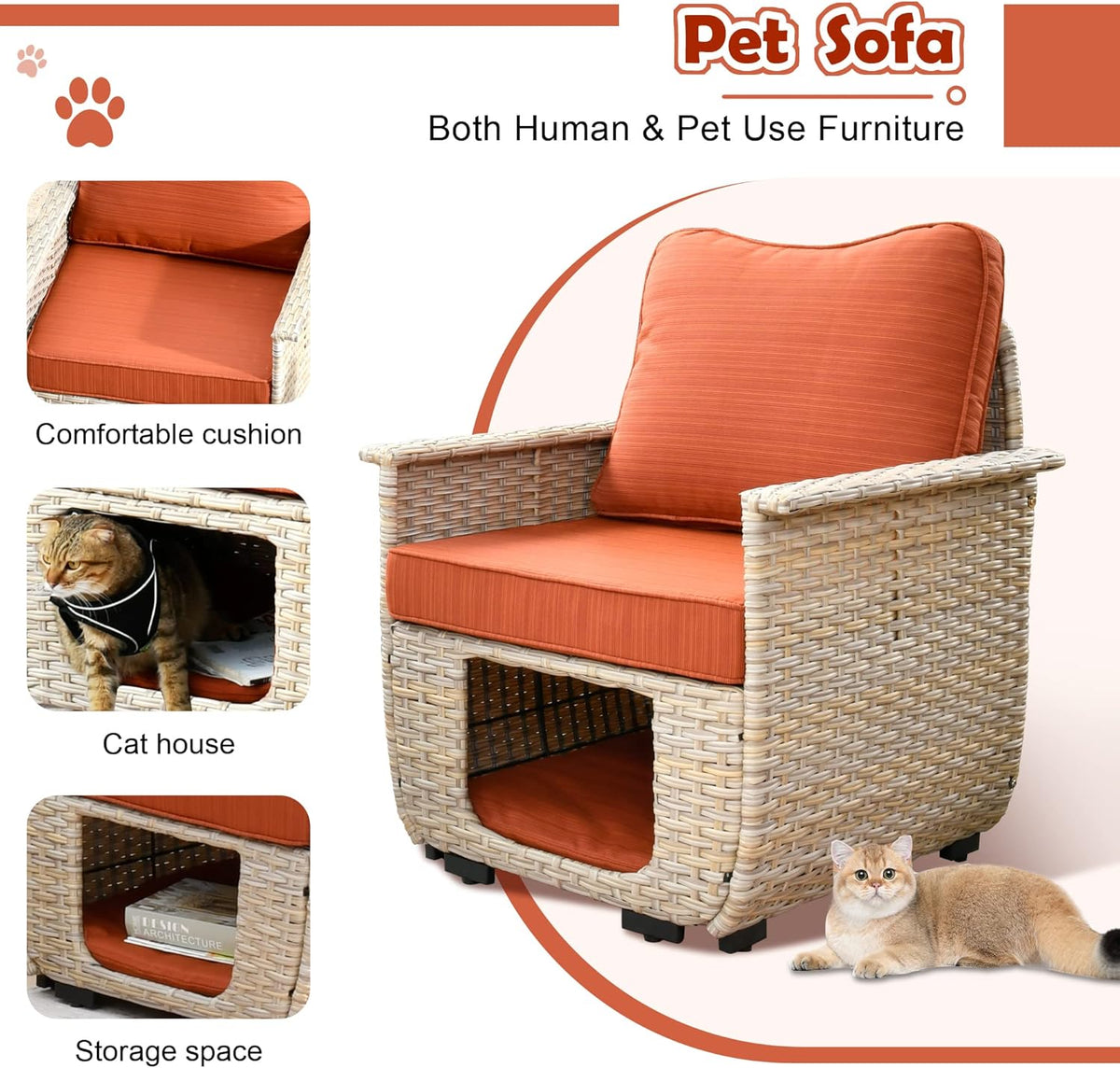 Beige Wicker Patio Chair Set with Pet House M868