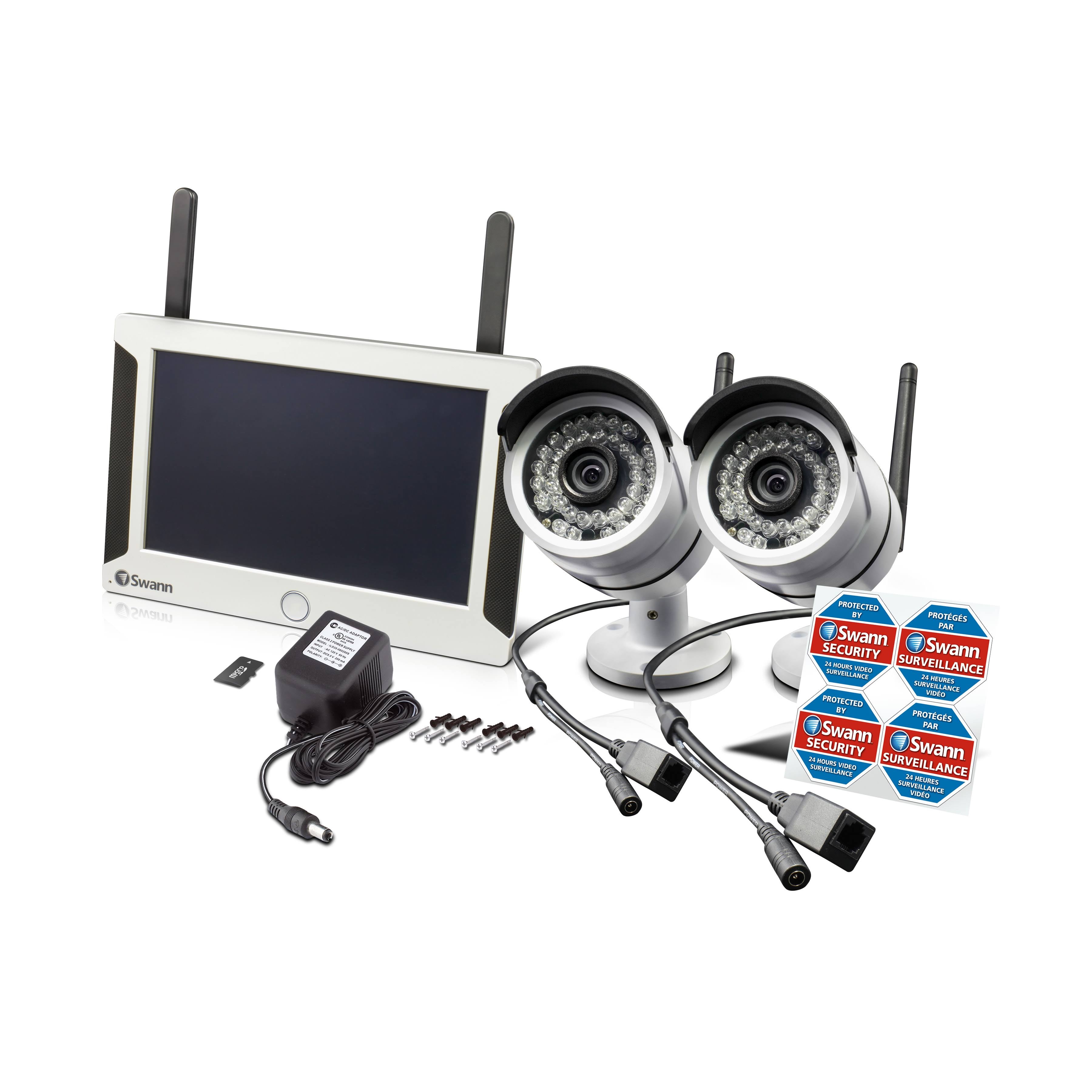 All-in-One Wi-Fi HD 4-Channel Monitor with 2 Outdoor Cameras Night Vision Wireless 7x22 LCD T3386