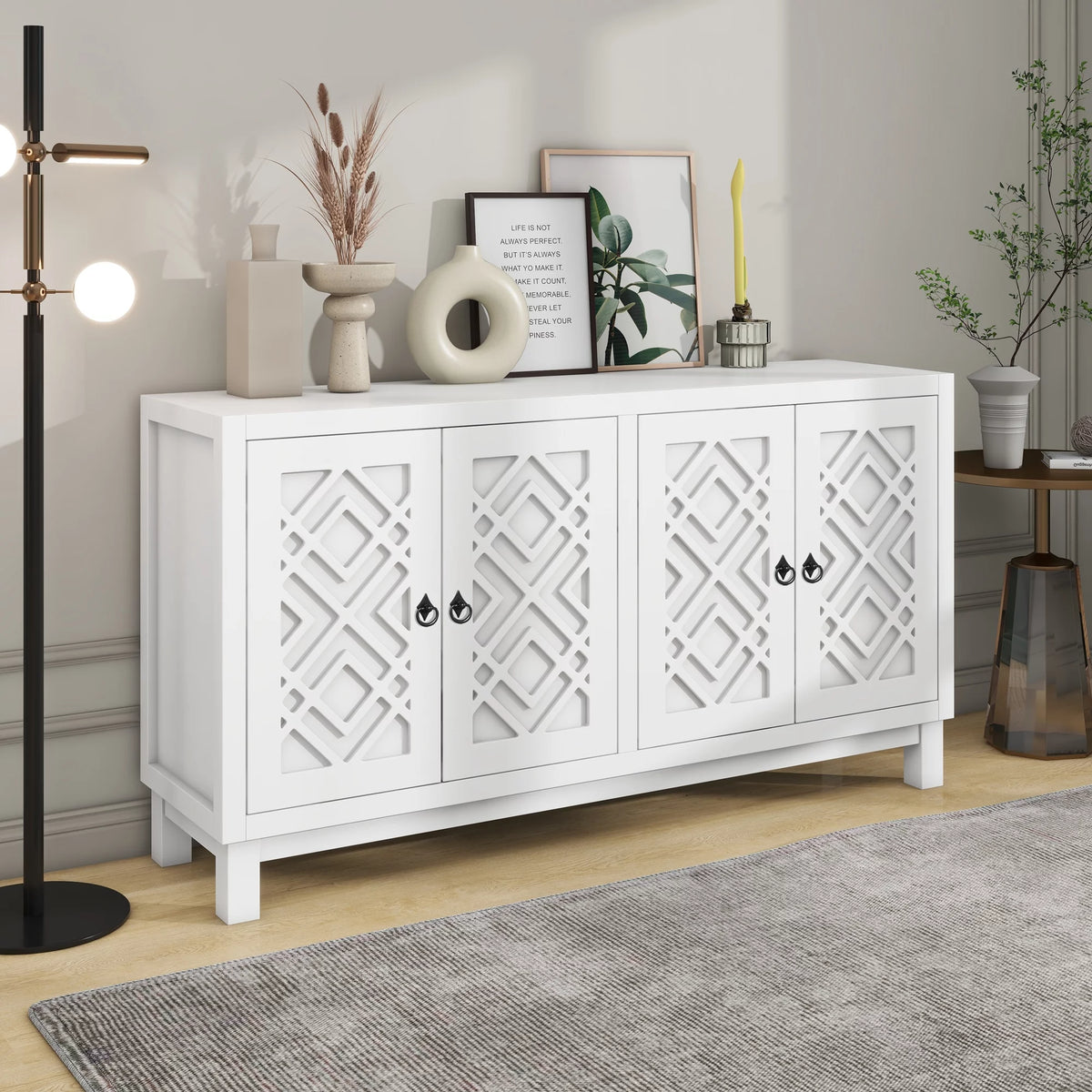 White 2-Door Storage Cabinet with Metal Legs and Adjustable Shelves O26619