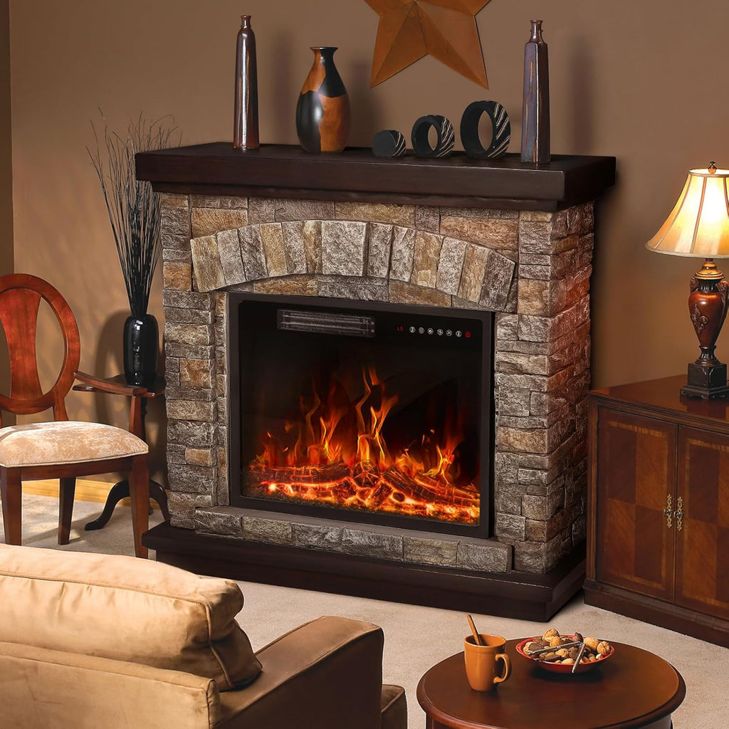 36 inch Freestanding Stone Electric Fireplace Heater TV Stand with Remote Control V304