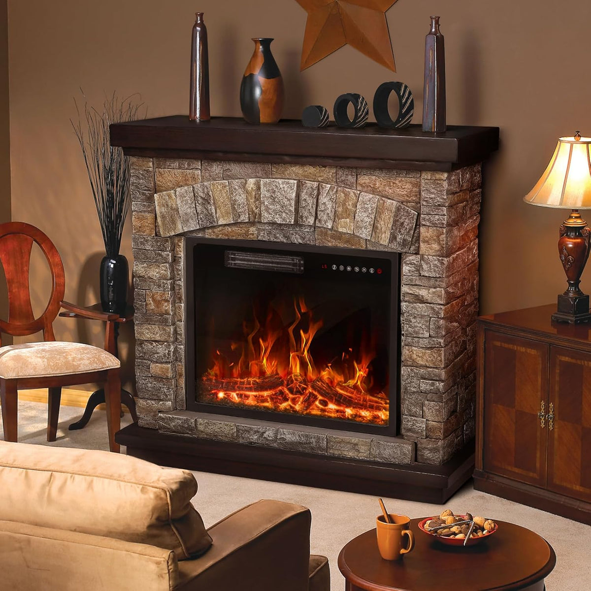 36 inch Freestanding Stone Electric Fireplace Heater TV Stand with Remote Control V304