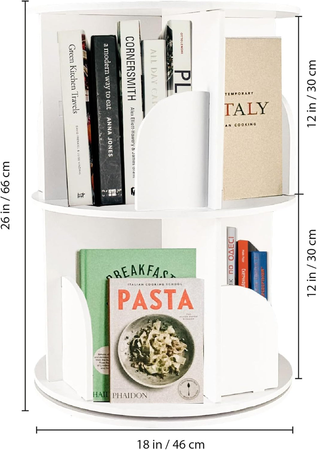 White 2 Tier Rotating Bookshelf W631555